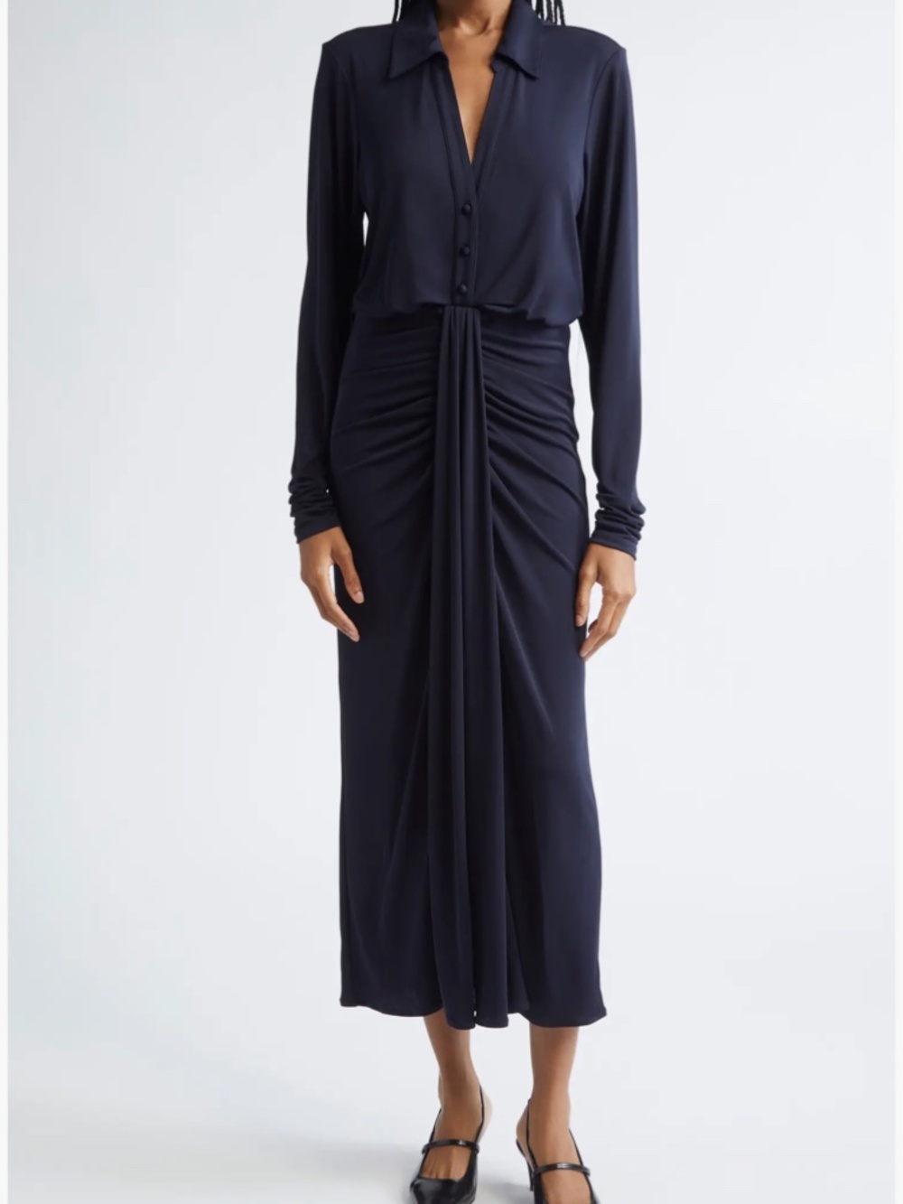 Cinq a Sept Seferina Midi Shirtdress Navy Classic Quiet Luxury